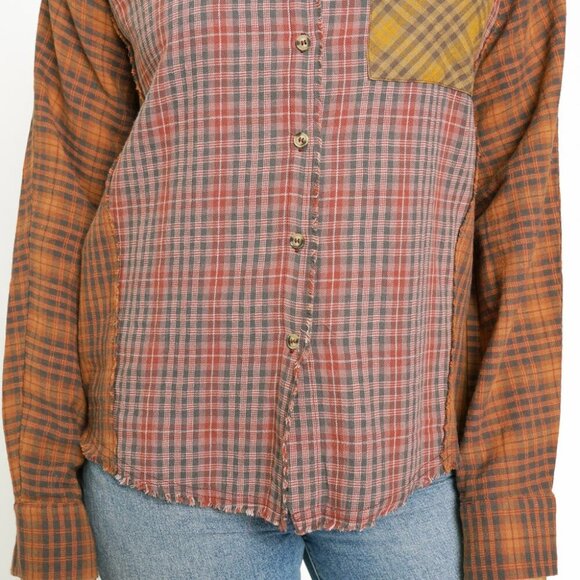 MYSTREE FRAYED EDGE MIX PLAID SHIRT - Picture 6 of 6